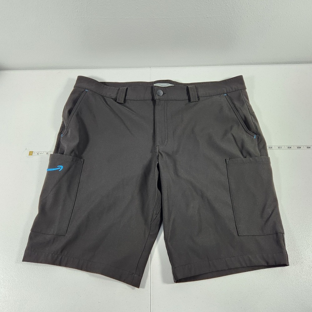 Amazon Luly Yang Mens XL‎ 36-38 Cargo Work Shorts Black Blue Smile Logo Stretch